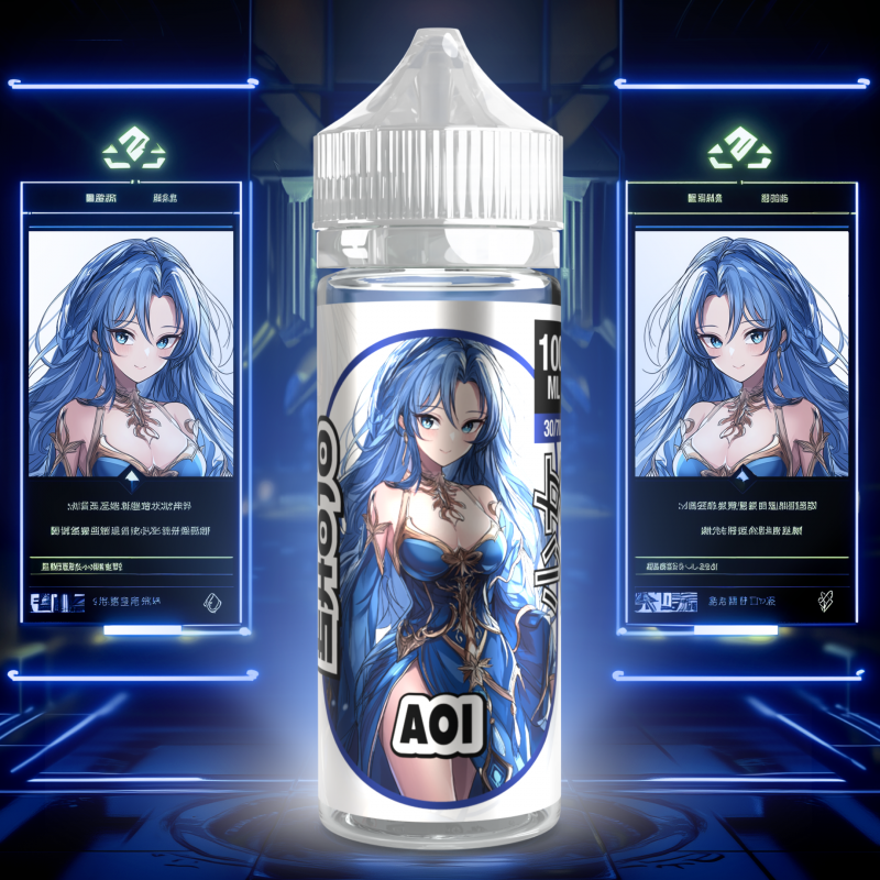 E-liquide 100 ml, Shojo Aoi, saveur framboise bleue et fruit du dragon frais.