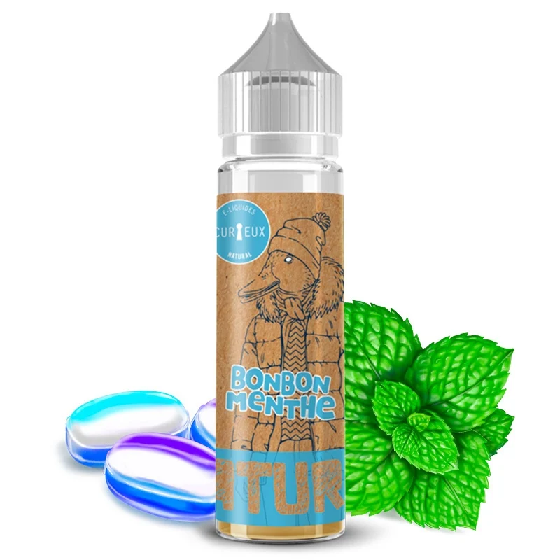 E-liquide 50 ml, Curieux bonbon menthe, saveur bonbon menthe et frais.