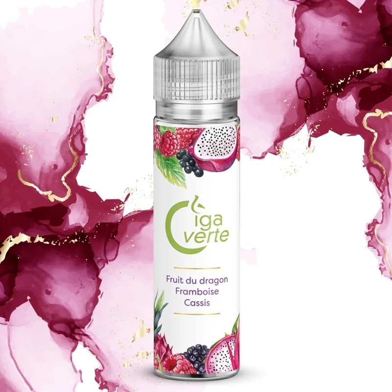 E-liquide 50 ml, Cigaverte, saveur fruit du dragon, framboise, cassis.