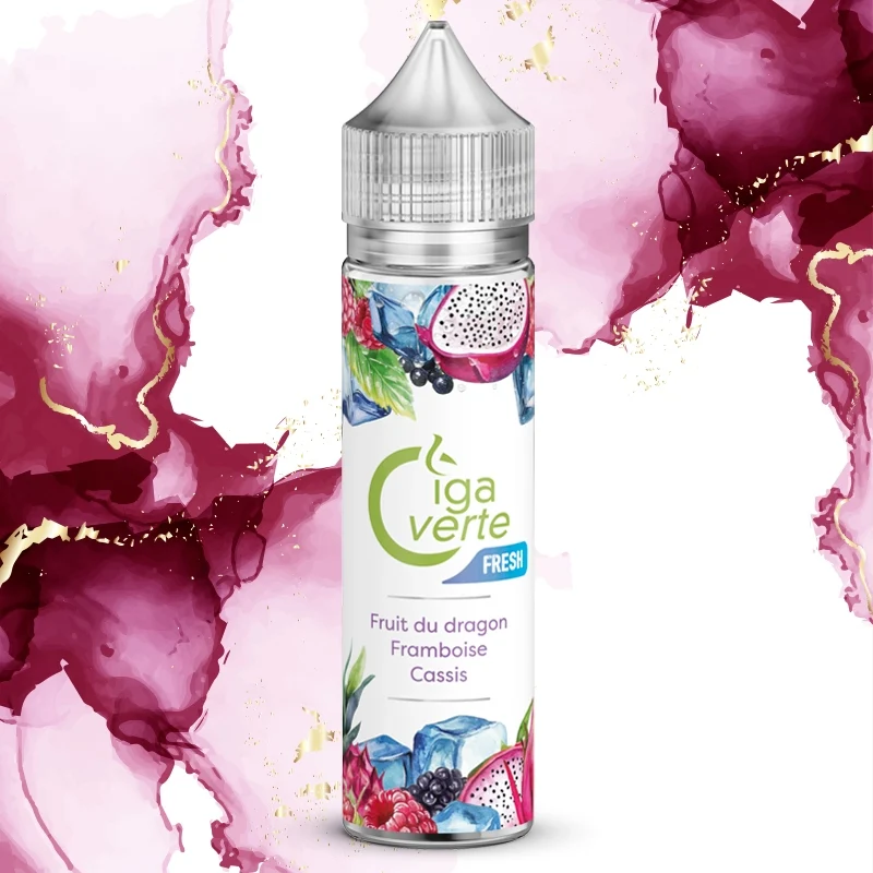 E-liquide 50 ml, Cigaverte, saveur fruit du dragon, framboise, cassis, frais.